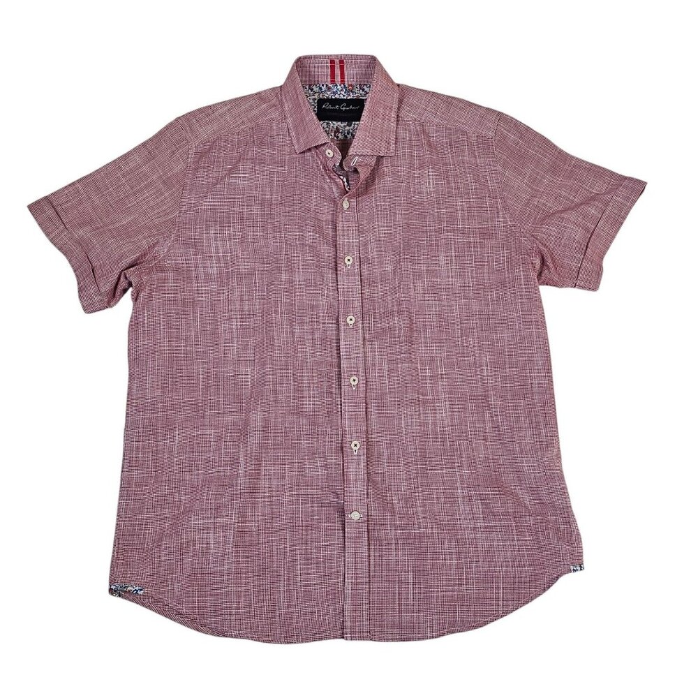 Robert Graham Checkered Short sleeve Shirt XL Red White Tailored Fit Cotton Line